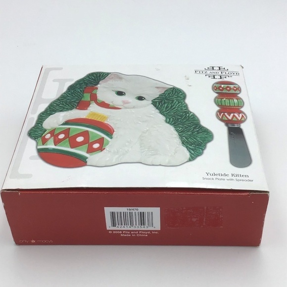 Fitz and Floyd Snack Plate with Spreader Yuletide Kitten - Picture 2 of 6